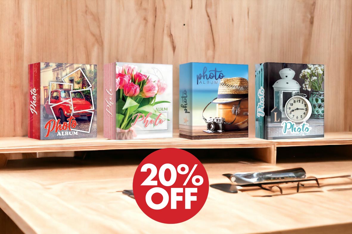 20% Off σε όλα τα άλμπουμ με θήκες, με ριζόχαρτο ή μαγνητικά!