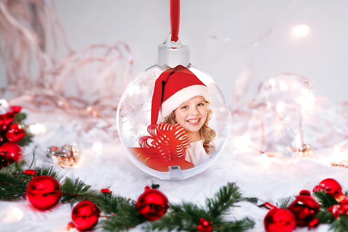 Εκτύπωση φωτογραφίας σε χριστουγεννιάτικη μπάλα διπλής όψης από το Print-Photos-Online.com
